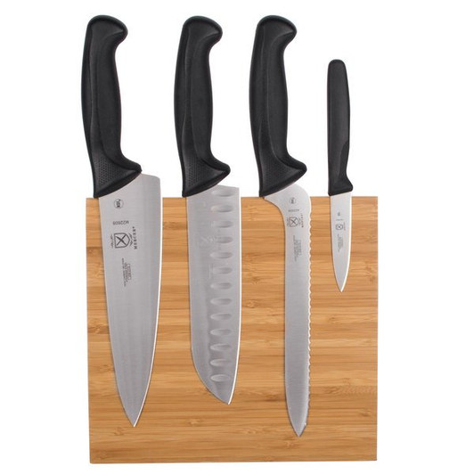 Mercer Culinary M21981 Millennia 5-Piece Bamboo Magnetic Board and Black Handle Knife Set