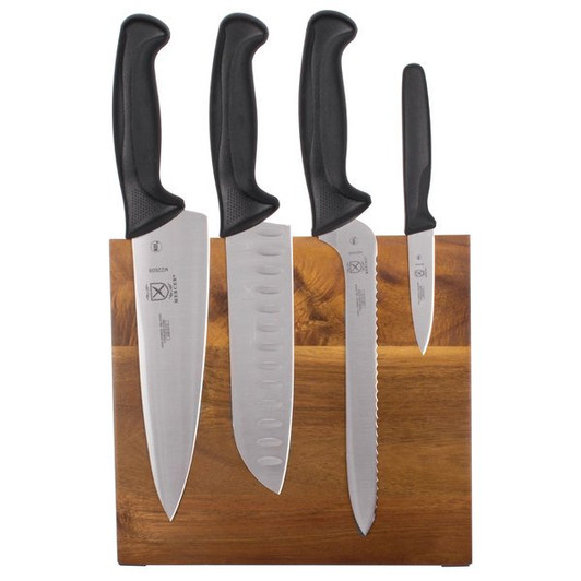 Mercer Culinary M21982 Millennia 5-Piece Acacia Magnetic Board and Black Handle Knife Set
