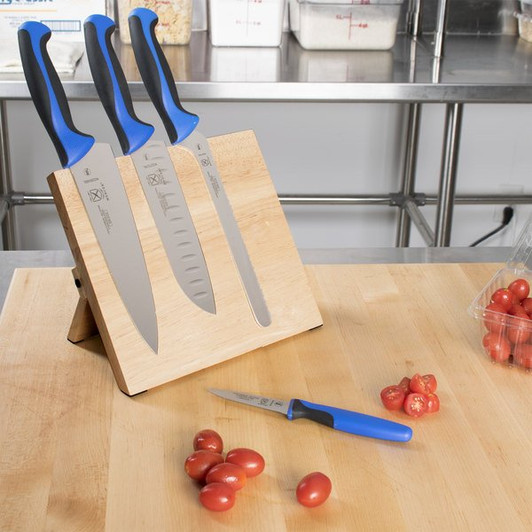 Mercer Culinary M21980BL Millennia 5-Piece Rubberwood Magnetic Board and Blue Handle Knife Set