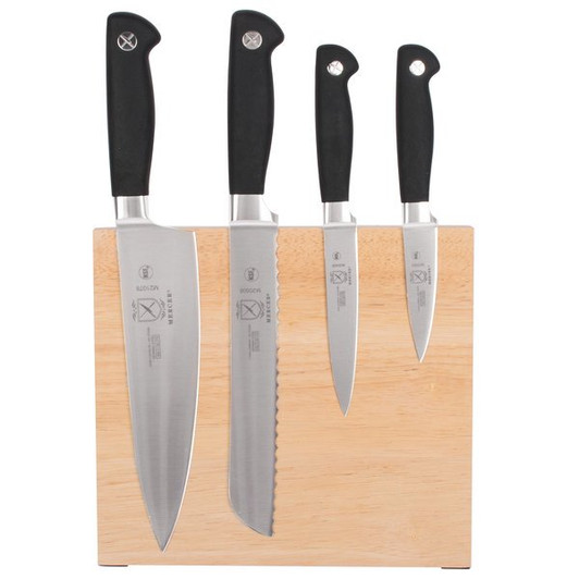 Mercer Culinary M21960 Genesis 5-Piece Rubberwood Magnetic Board and Knife Set