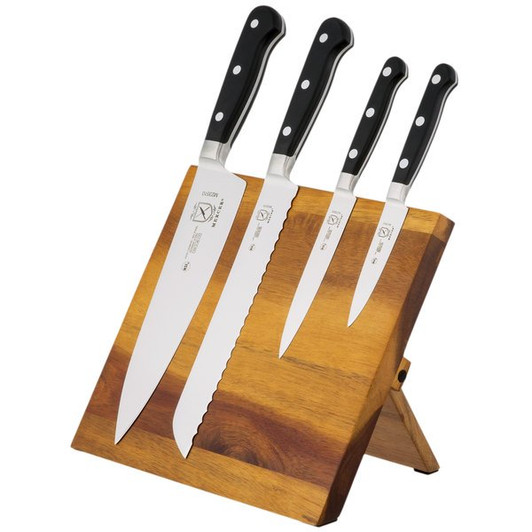 Mercer Culinary M21970AC Renaissance 5-Piece Acacia Magnetic Knife Board and Black Handle Knife Set