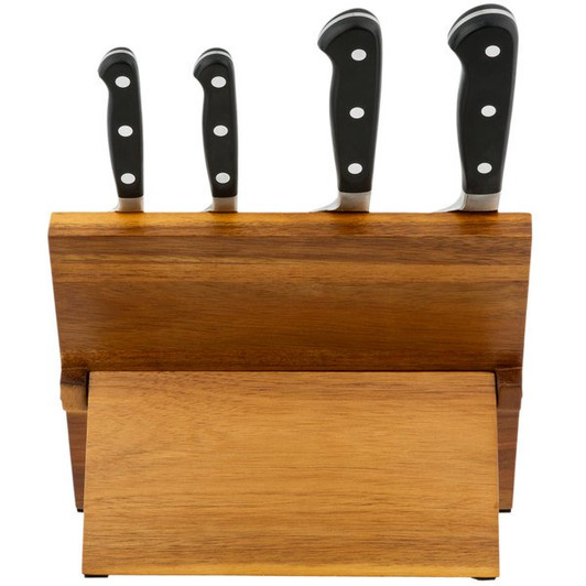 Mercer Culinary M21970AC Renaissance 5-Piece Acacia Magnetic Knife Board and Black Handle Knife Set