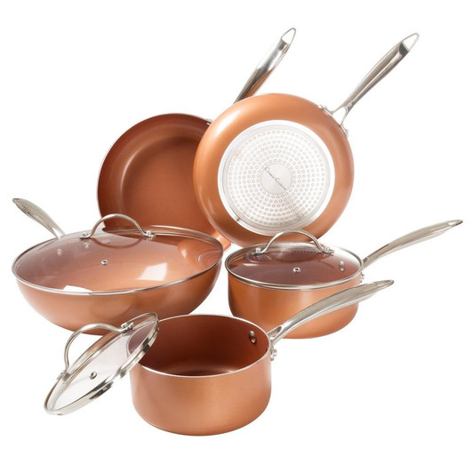 8-Piece 2-Layer Nonstick Copper Aluminum Ceramic Coating Cookware Set with Lids
