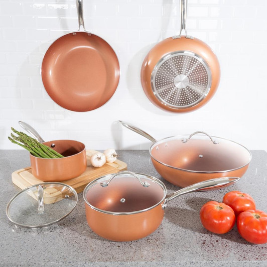 8-Piece 2-Layer Nonstick Copper Aluminum Ceramic Coating Cookware Set with Lids
