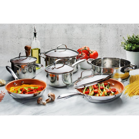 Stainless Steel 10-Piece Pro Chef Non-Stick Ti-Cerama Premium Cookware Set with Lids