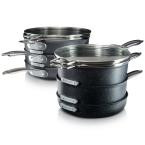 Premium Titanium Coating Non-Stick Space Saving StackMaster 10-Piece Cookware Set with Tempered Glass Lid