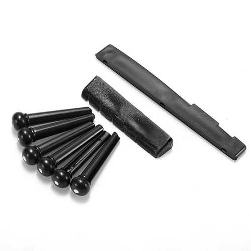 A Set of Black/White 6 Guitar Bridge Pins 1 Saddle Nut for Folk Guitar C122-932408