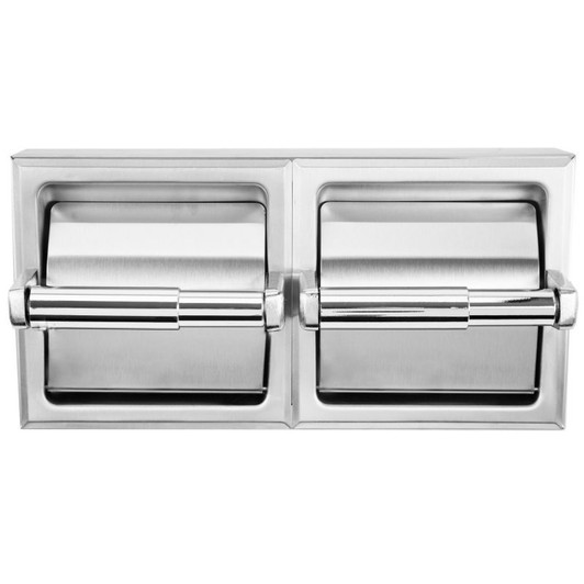 Bobrick B-69997 Surface-Mounted Double Toilet Tissue Dispenser with Stainless Steel Hood and Satin Finish