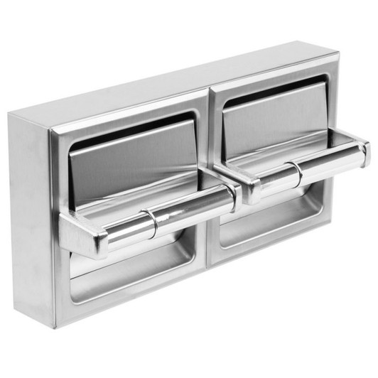 Bobrick B-69997 Surface-Mounted Double Toilet Tissue Dispenser with Stainless Steel Hood and Satin Finish
