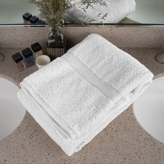 Oxford Vicenza Bianco 30″ x 58″ 100% Ringspun Combed Cotton Bath Towel with Dobby Border 20 lb. – 24/Case