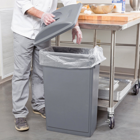 23 Gallon Gray Slim Trash Can and Gray Flat Lid with Handle