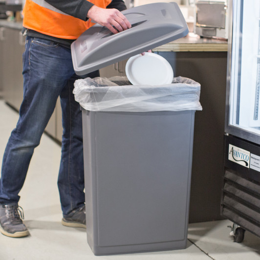 23 Gallon Gray Slim Trash Can and Gray Flat Lid with Handle