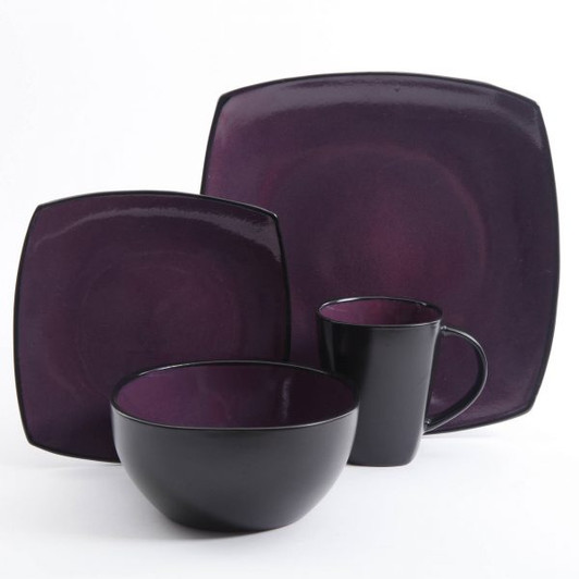 Gibson Home Soho Lounge Square Stoneware 16-piece Dinnerware Set, Purple