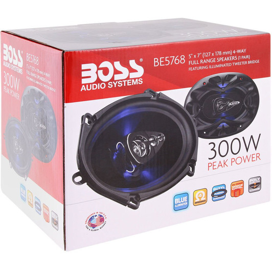 (4) Boss BE5768 5 x 7" 4-Way Speakers Boss Rage 4 Way 300W Full Range Mobile Audio/Video Speakers