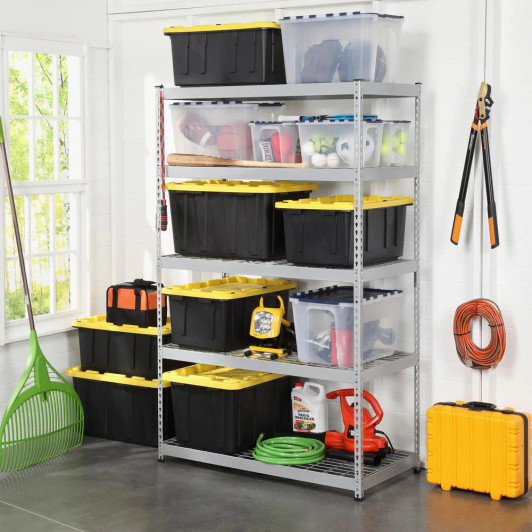 A2ZHOME 102L Stackable Strong Storage Tote Bin 29" X 20" X 15"- Black Base & Yellow Lid(6/CASE)-A2ZHOME