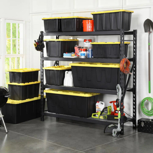 A2ZHOME 102L Stackable Strong Storage Tote Bin 29" X 20" X 15"- Black Base & Yellow Lid(6/CASE)-A2ZHOME