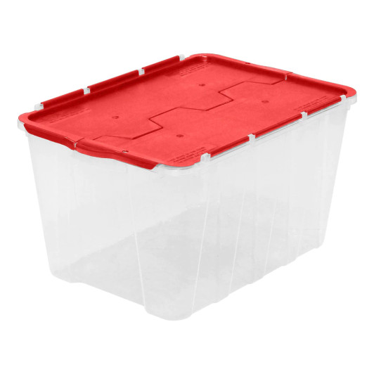 A2ZHOME 49L Stackable Storage Tote in Clear with Pad 15.25" X 22.25" X 12.1"-lockable Red Flip Top (6/CASE)-A2ZHOME