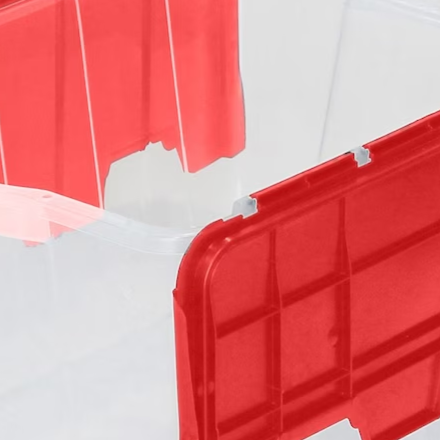A2ZHOME 49L Stackable Storage Tote in Clear with Pad 15.25" X 22.25" X 12.1"-lockable Red Flip Top (6/CASE)-A2ZHOME