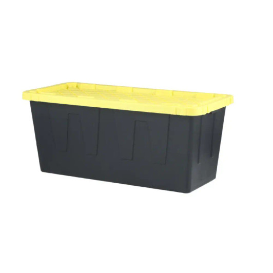 A2ZHOME 208L Stackable Storage Tote in Black with Yellow Snap-on Lid 21.13" X 45.43" X 19.52"(6/CASE)-A2ZHOME