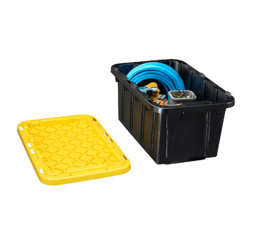 A2ZHOME 26.49L Stackable Storage Tote in Black with Yellow Snap-on Lid 12.7" X 19.1" X 9.8" (6/CASE)-A2ZHOME