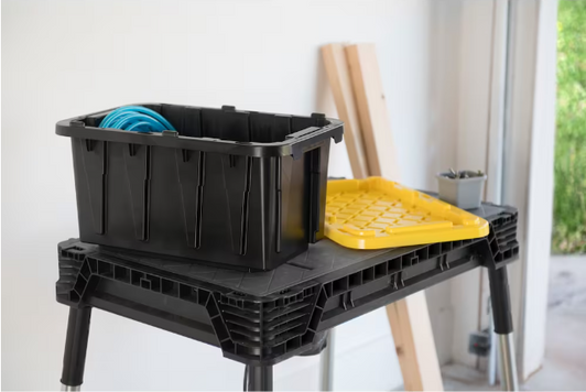 A2ZHOME 26.49L Stackable Storage Tote in Black with Yellow Snap-on Lid 12.7" X 19.1" X 9.8" (6/CASE)-A2ZHOME