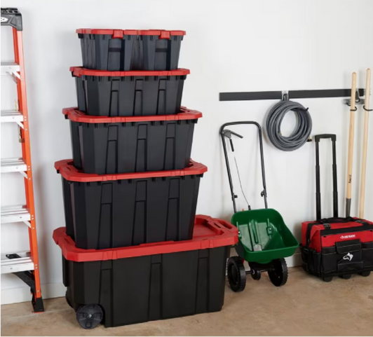 A2ZHOME 170L Stackable Storage Tote with Wheels, 20.9" X 45.25" X 19", Black Base & Red Lid (6/CASE)-A2ZHOME
