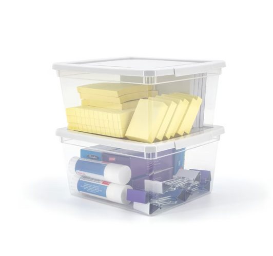 A2ZHOME 2L Clear Plastic Stackable Storage Utility Tote Box with Grey Snap-on Lid - 6.4" X 7.3" X 3.8" (6/CASE)-A2ZHOME