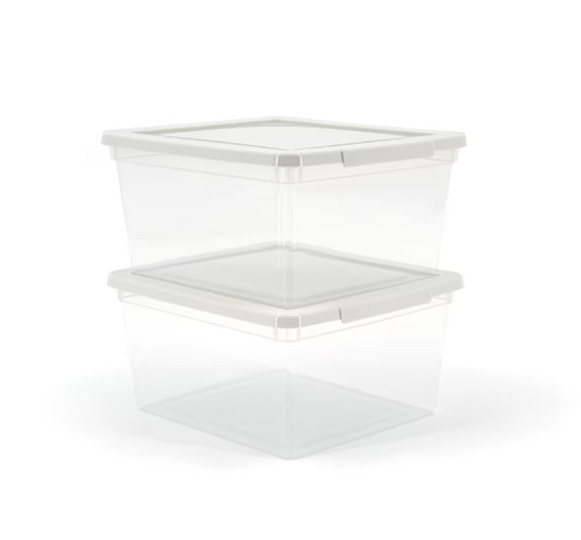 A2ZHOME 2L Clear Plastic Stackable Storage Utility Tote Box with Grey Snap-on Lid - 6.4" X 7.3" X 3.8" (6/CASE)-A2ZHOME