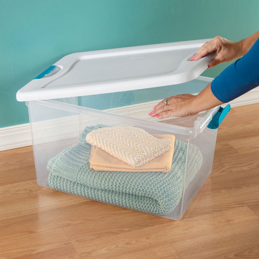 Sterilite Clear Storage Tote with Latching Lid in White, 60 L - 16" X 23.75" X 13.5" (6/CASE)-A2ZHOME