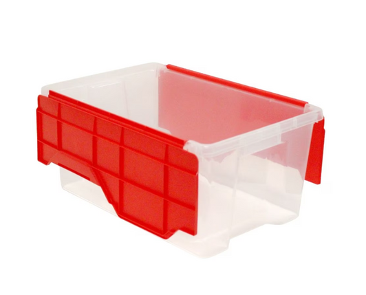 A2ZHOME 26L Stackable Mini Storage Tote in Clear Resin Base with Red Flip Top - 12" X 18" X 8" (6/CASE)-A2ZHOME