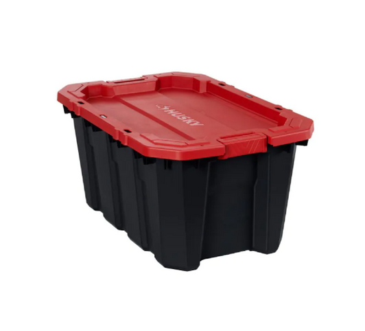 Husky 94.6L Stackable Strong Storage Tote Bin, Plastic Organizer Box - Black Base & Lockable Red Lid, 21" X 31.5" X 14.75" (6/CASE)-A2ZHOME