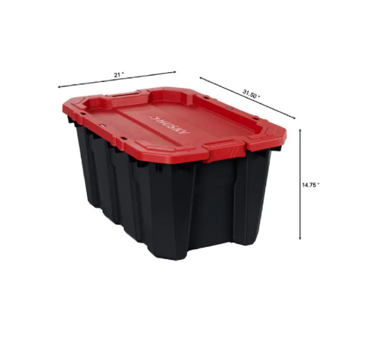 Husky 94.6L Stackable Strong Storage Tote Bin, Plastic Organizer Box - Black Base & Lockable Red Lid, 21" X 31.5" X 14.75" (6/CASE)-A2ZHOME