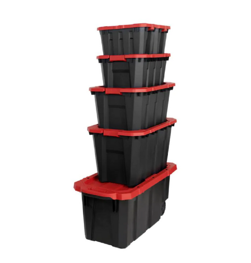 Husky 56.7L Stackable Strong Storage Tote Bin, Plastic Organizer Box - Black Base & Lockable Red Lid, 17.6" X 26.75" X 11.85" (6/CASE)-A2ZHOME