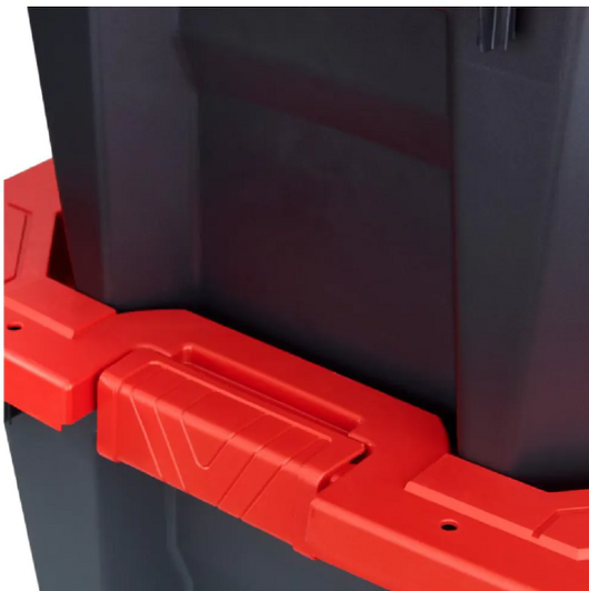 Husky 56.7L Stackable Strong Storage Tote Bin, Plastic Organizer Box - Black Base & Lockable Red Lid, 17.6" X 26.75" X 11.85" (6/CASE)-A2ZHOME