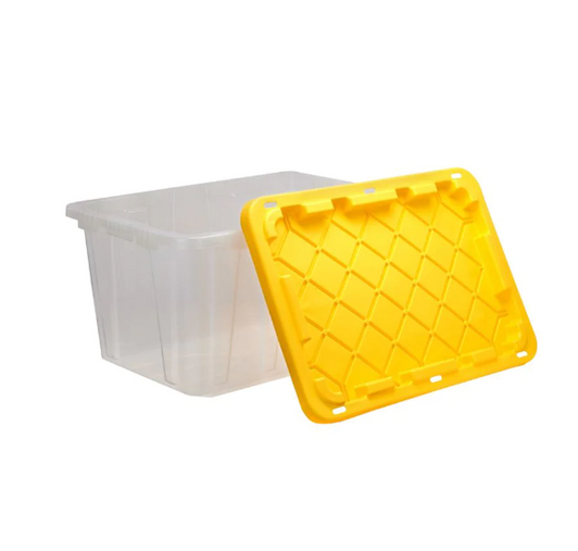 A2ZHOME 102L Stackable Strong Storage Tote Bin, Clear Base & Yellow Snap-on Lid - 20" X 29" X 15" (6/CASE)-A2ZHOME