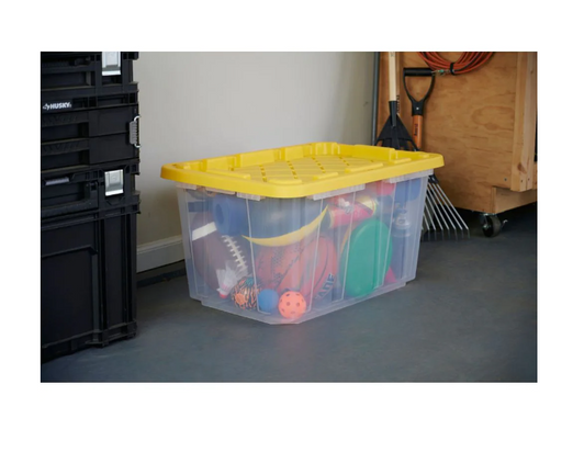 A2ZHOME 102L Stackable Strong Storage Tote Bin, Clear Base & Yellow Snap-on Lid - 20" X 29" X 15" (6/CASE)-A2ZHOME