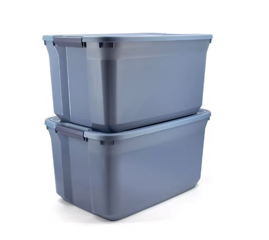 Tuff Store 98L Latching Plastic Storage Blue Tote/Box - Stackable & Nesting - 18.75" X 28.53" X 14.74" (6/CASE)-A2ZHOME