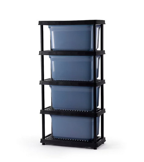 Tuff Store 98L Latching Plastic Storage Blue Tote/Box - Stackable & Nesting - 18.75" X 28.53" X 14.74" (6/CASE)-A2ZHOME