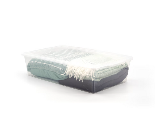 Tuff Store 35L Stackable Clear Plastic Under Bed Storage Box - 16.7" X 28.9" X 6.6" (6/CASE)-A2ZHOME