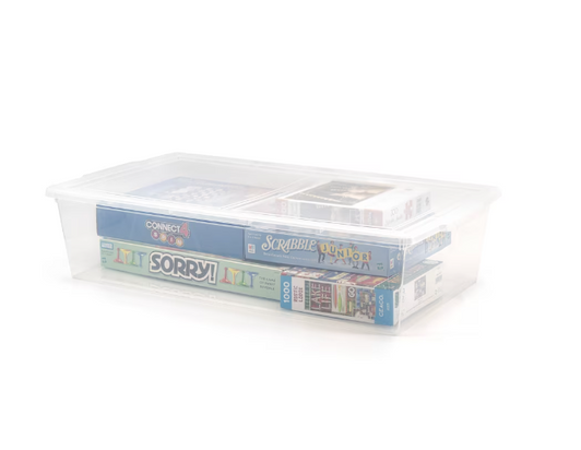 Tuff Store 35L Stackable Clear Plastic Under Bed Storage Box - 16.7" X 28.9" X 6.6" (6/CASE)-A2ZHOME