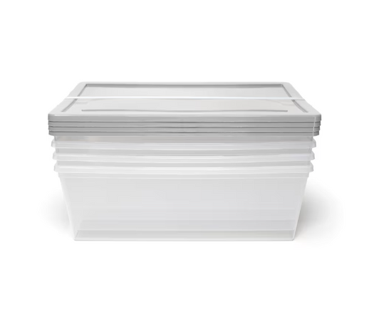 Tuff Store 5.76 L Plastic Shoe Storage Utility Tote Box in Clear with Grey Lid (4-Pack) - 7.5" X 13" X 8.25" (6/CASE)-A2ZHOME