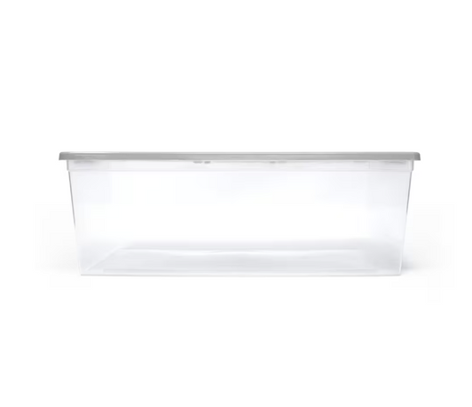 Tuff Store 5.76 L Plastic Shoe Storage Utility Tote Box in Clear with Grey Lid (4-Pack) - 7.5" X 13" X 8.25" (6/CASE)-A2ZHOME