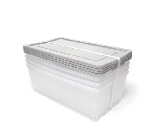 Tuff Store 5.76 L Plastic Shoe Storage Utility Tote Box in Clear with Grey Lid (4-Pack) - 7.5" X 13" X 8.25" (6/CASE)-A2ZHOME