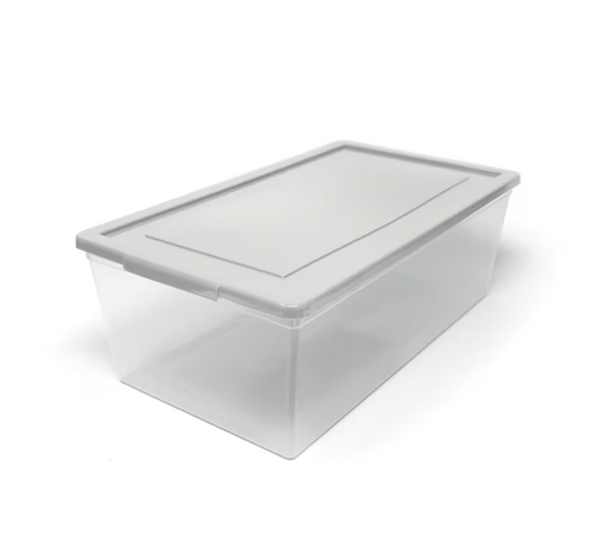 Tuff Store 5.76 L Plastic Shoe Storage Utility Tote Box in Clear with Grey Lid (4-Pack) - 7.5" X 13" X 8.25" (6/CASE)-A2ZHOME
