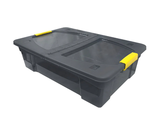 A2ZHOME 28 L Storage Box with Cover - Translucent Grey Bin with Yellow Handles 15.7" X 23.6" X 6.7" (6/CASE)-A2ZHOME