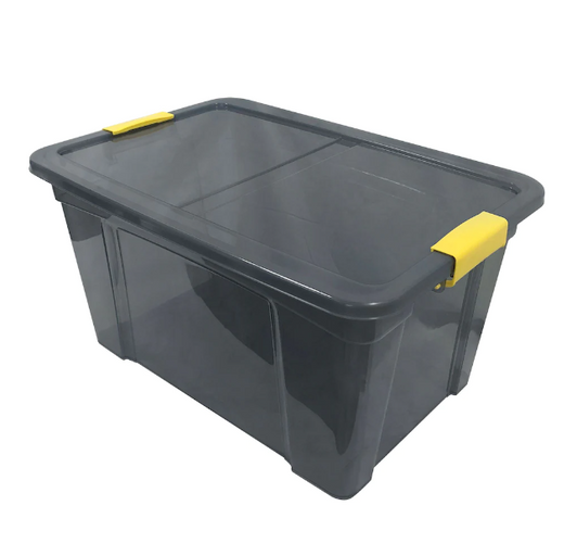 A2ZHOME 36L Storage Box: Translucent Grey Bin with Yellow Handles - 13.4" x 19.3" x 10.2" (6/CASE) -A2ZHOME