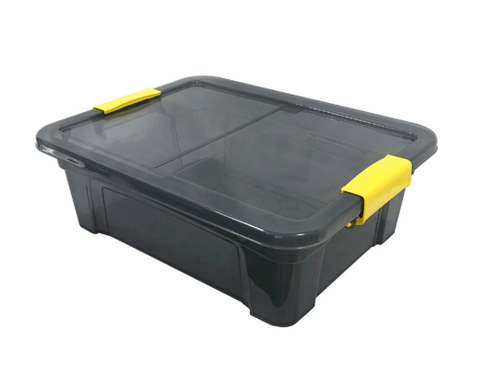 A2ZHOME 12.5 L Storage Box with Cover: Translucent Grey Bin with Yellow Handles - 11.8" x 15.4" x 4.9" (6/CASE)-A2ZHOME