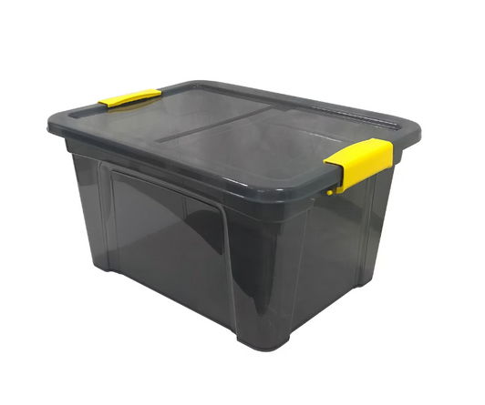 A2ZHOME 18L Storage Box with Cover - Translucent Grey Bin with Yellow Handles (6/CASE)-A2ZHOME