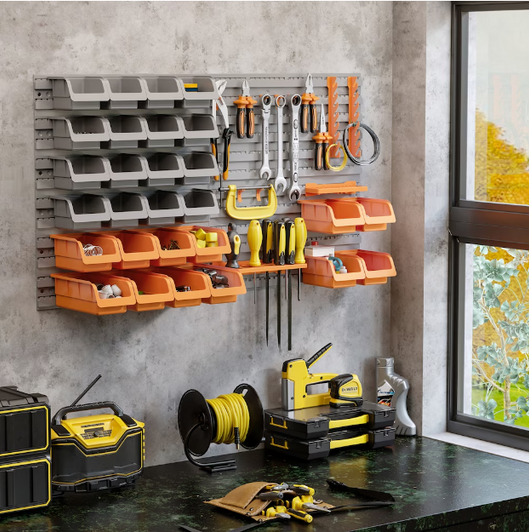 A2ZHOME 44pcs Wall Mounted Tool Organizer Storage Bin Board for Garage Workshop 21.46" X 23.62" X 5.91"-A2ZHOME