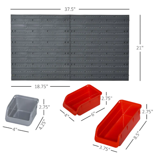 A2ZHOME 44pcs Wall Mounted Tool Organizer Storage Bin Board - Red (Case of 6)-A2ZHOME